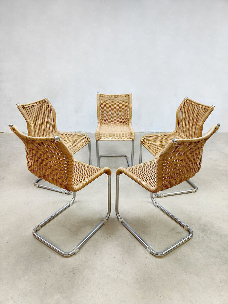 5 vintage rattan dining chairs