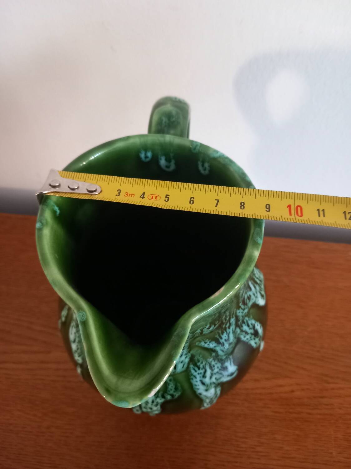 Magnificent Vintage Barbotine Jug – Relief Peach Decoration (H 18cm)