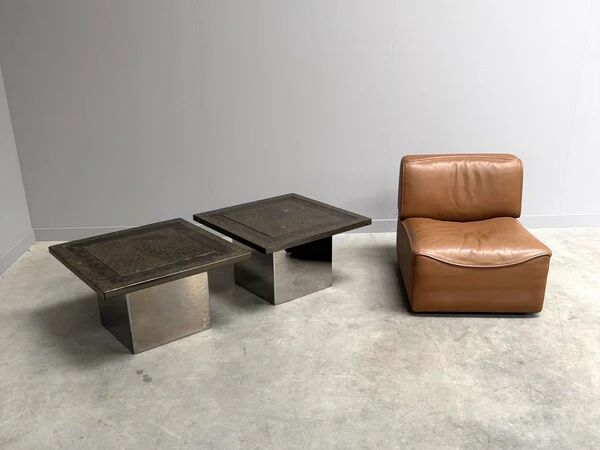 Set Peter Draenert stainless steel and stone coffee tables, 1970s