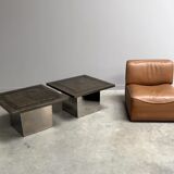 Set Peter Draenert stainless steel and stone coffee tables, 1970s
