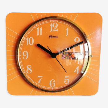 Horloge formica vintage pendule murale silencieuse rectangulaire "Carrez orange"