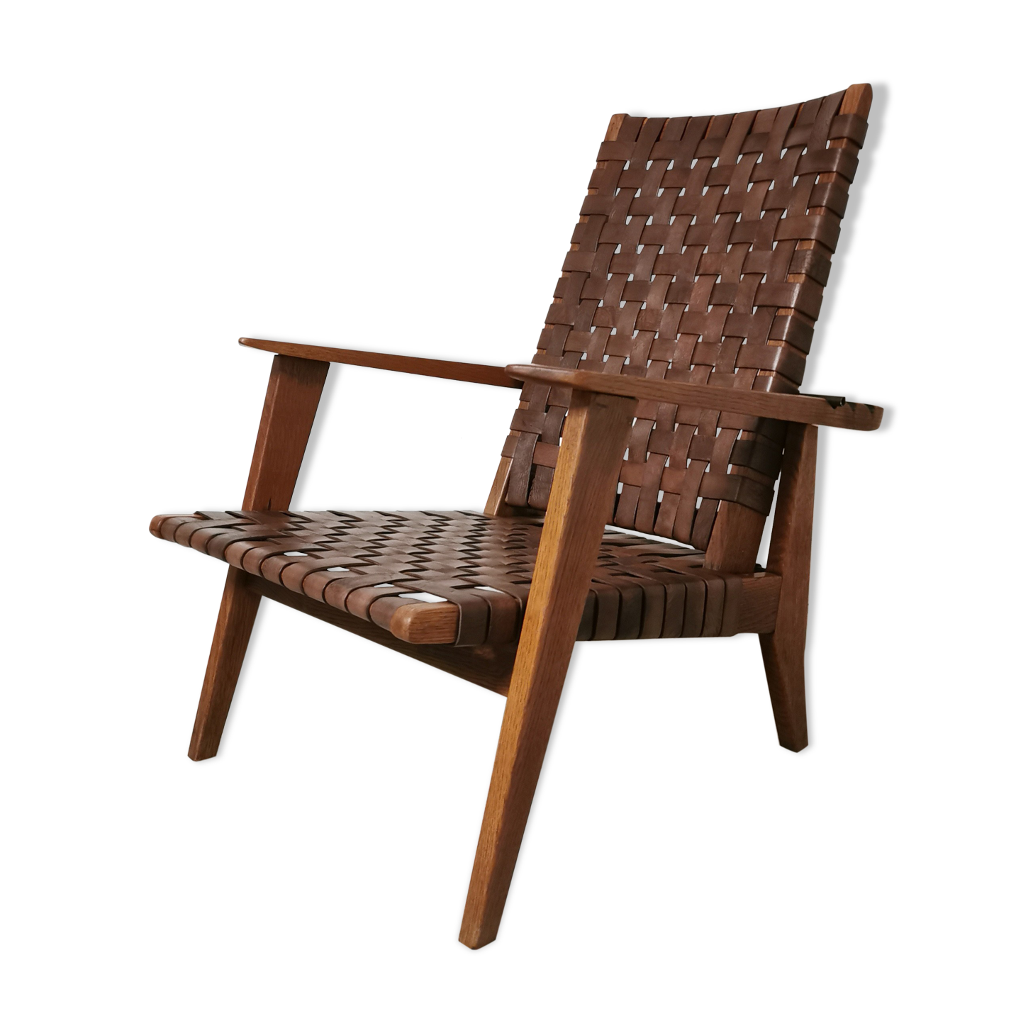 Fauteuil reconstruction en chêne et cuir, 1950