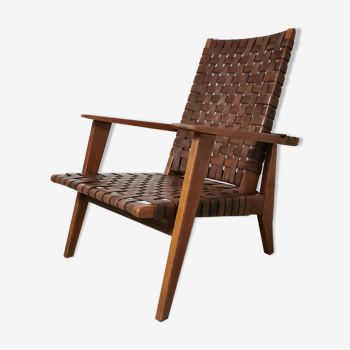 Oak and leather reconstruction armchair, 1950