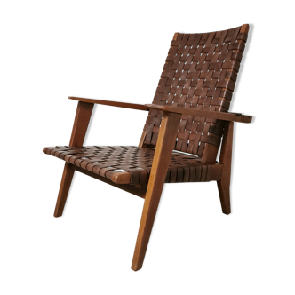 Oak and leather reconstruction armchair, 1950