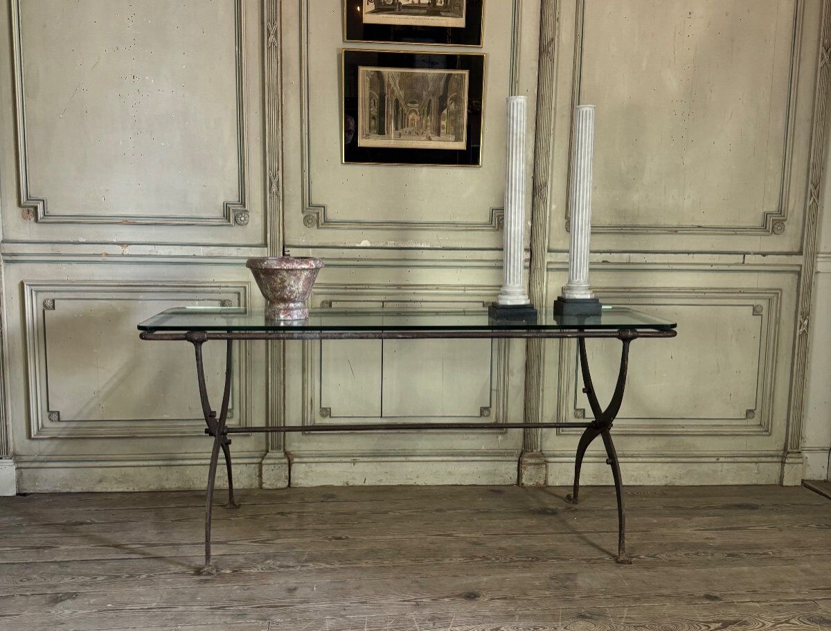 Wrought iron workshop table from around 1900