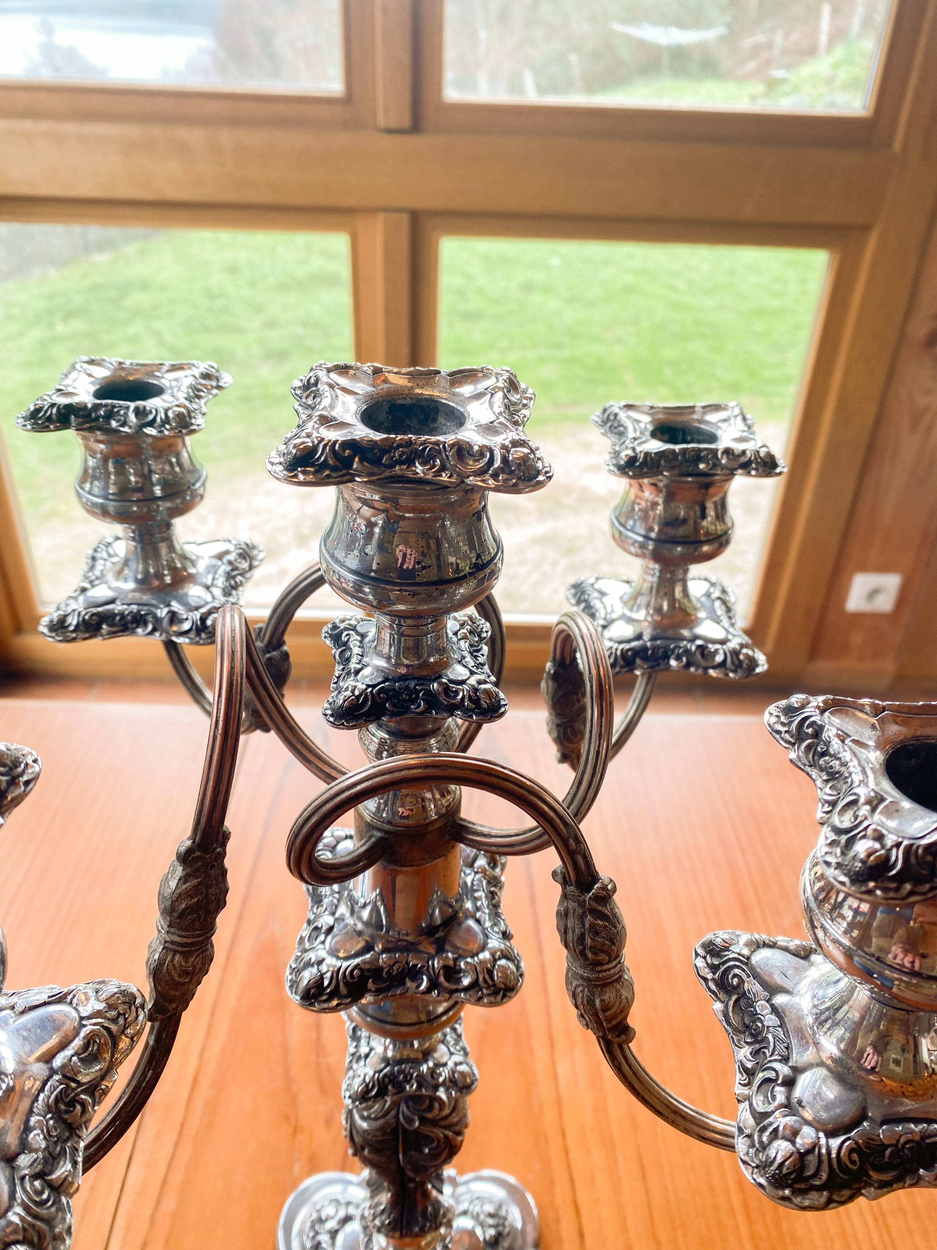 Pair candelabras in silvered bronze