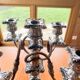 Pair candelabras in silvered bronze