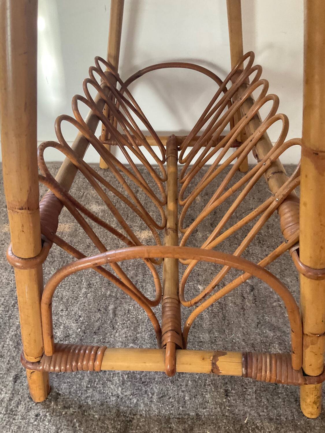 Side table with bamboo magazine holder from the 70s