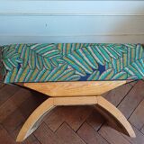 Art Deco pouf in sycamore and exotic fabric