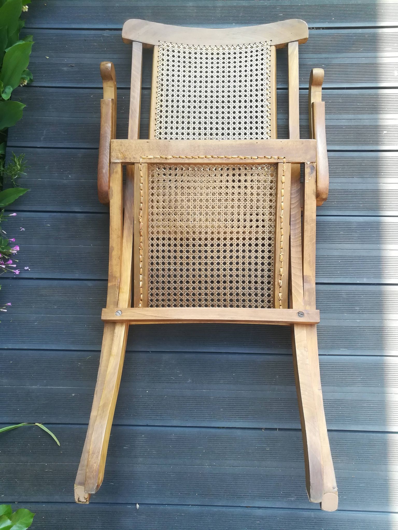 Folding beech cane armchair