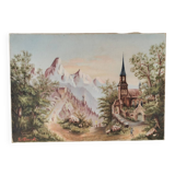 Oil / canvas Landscape of a mountain village from the 19th century François Bonnet (1811-1