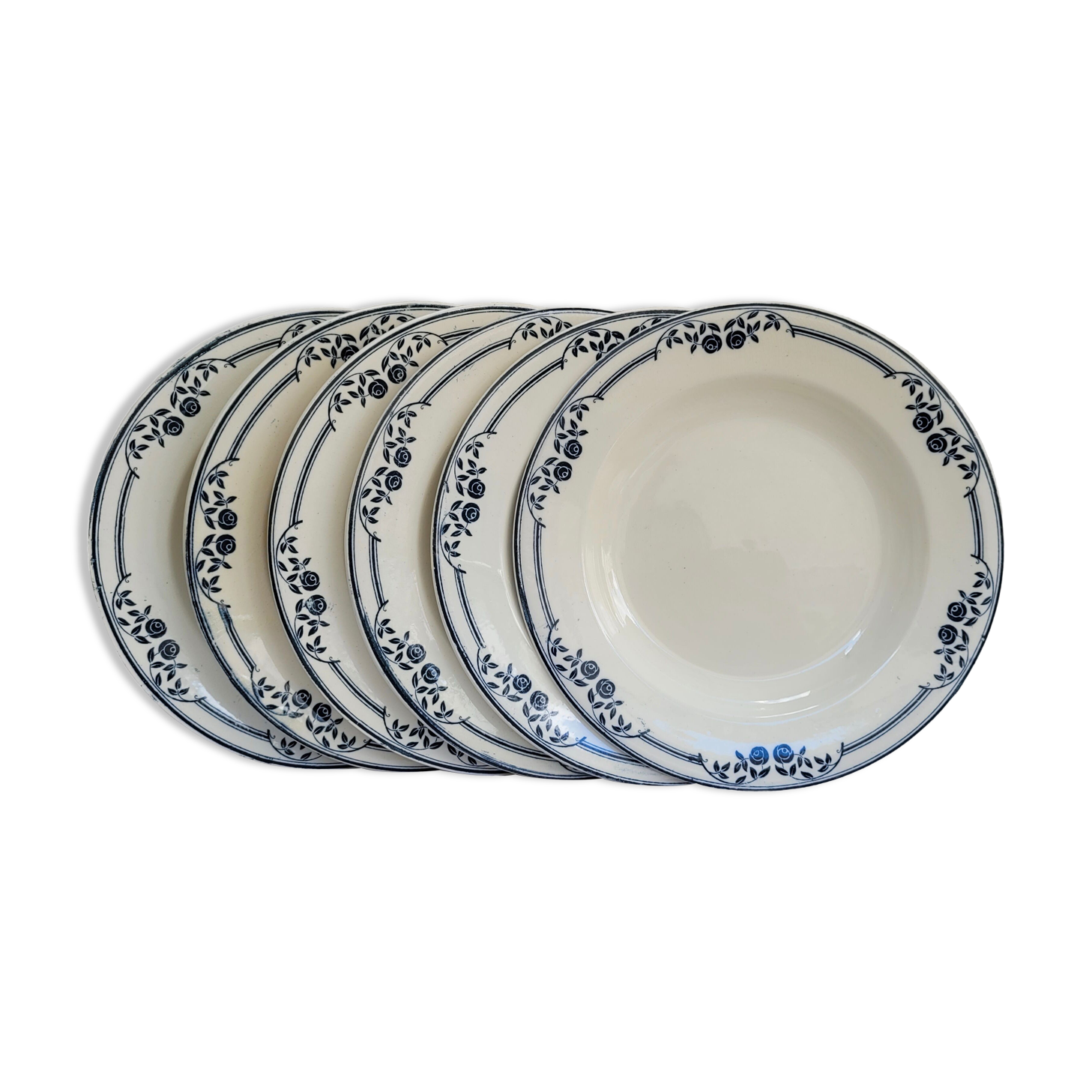 Set of 6 hollow plates Salins Model Saussure A.B.Terre de Fer