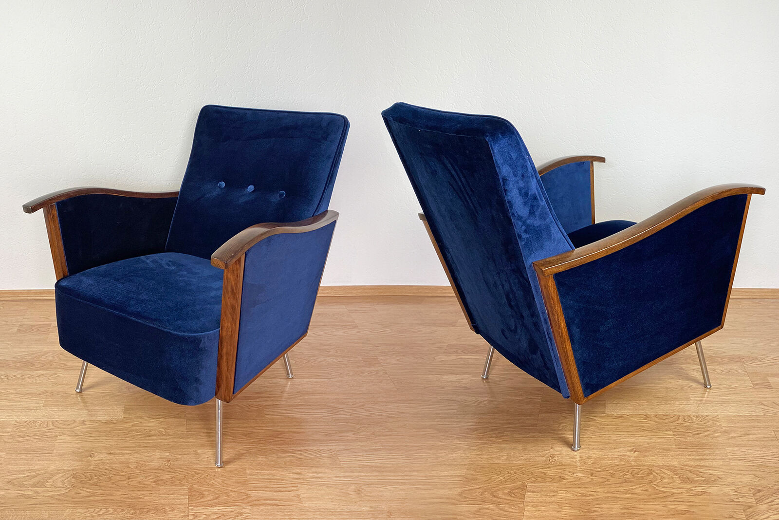 Restored Bauhaus Tubular Armchair Pair From 60's / Set Of 2 / Renovated / Chair / Furniture / Velvet