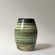 Vase in white clay with green/beige glaze - signed work