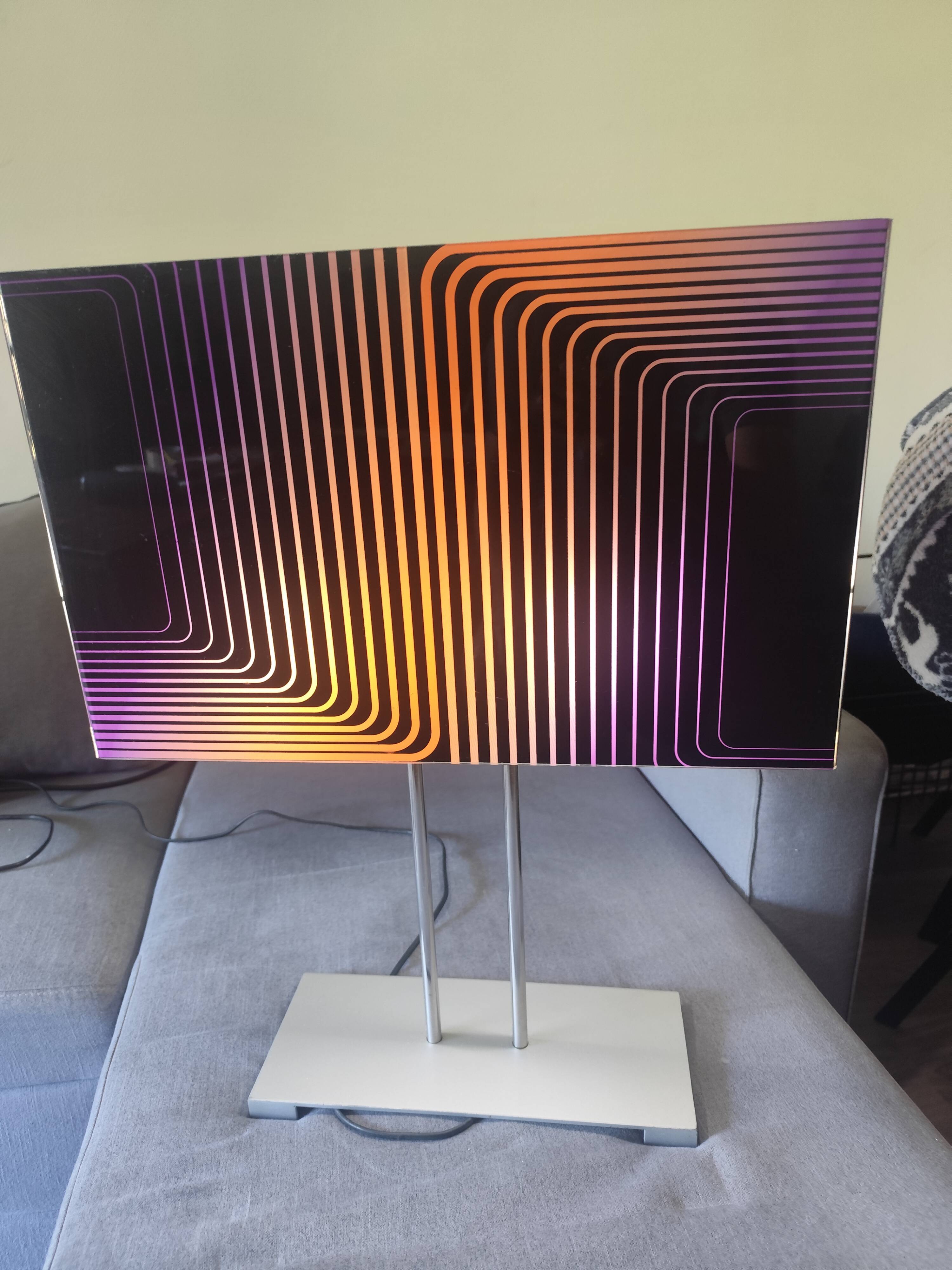 Lamp op art kinetic movement Vasarely Cruz Diez plexiglass and metal