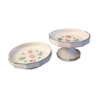 Duo of pedestal compote bowls from the Onnaing earthenware factory