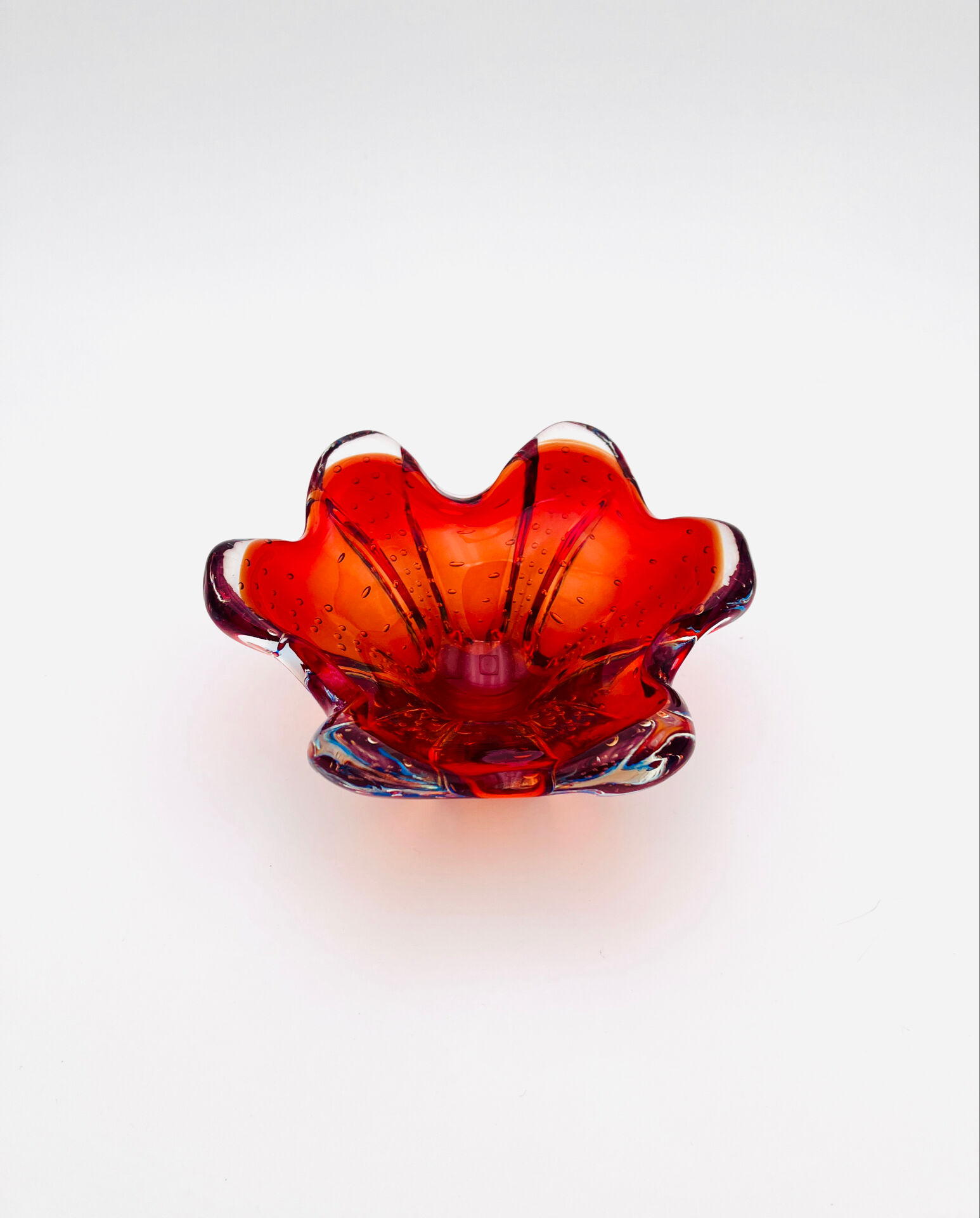 Murano Ashtray - Archimede Seguso - Bullicante - Red Blue Sommerso