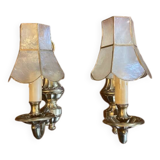 Set of 2 wall lights in genuine solid gilded bronze