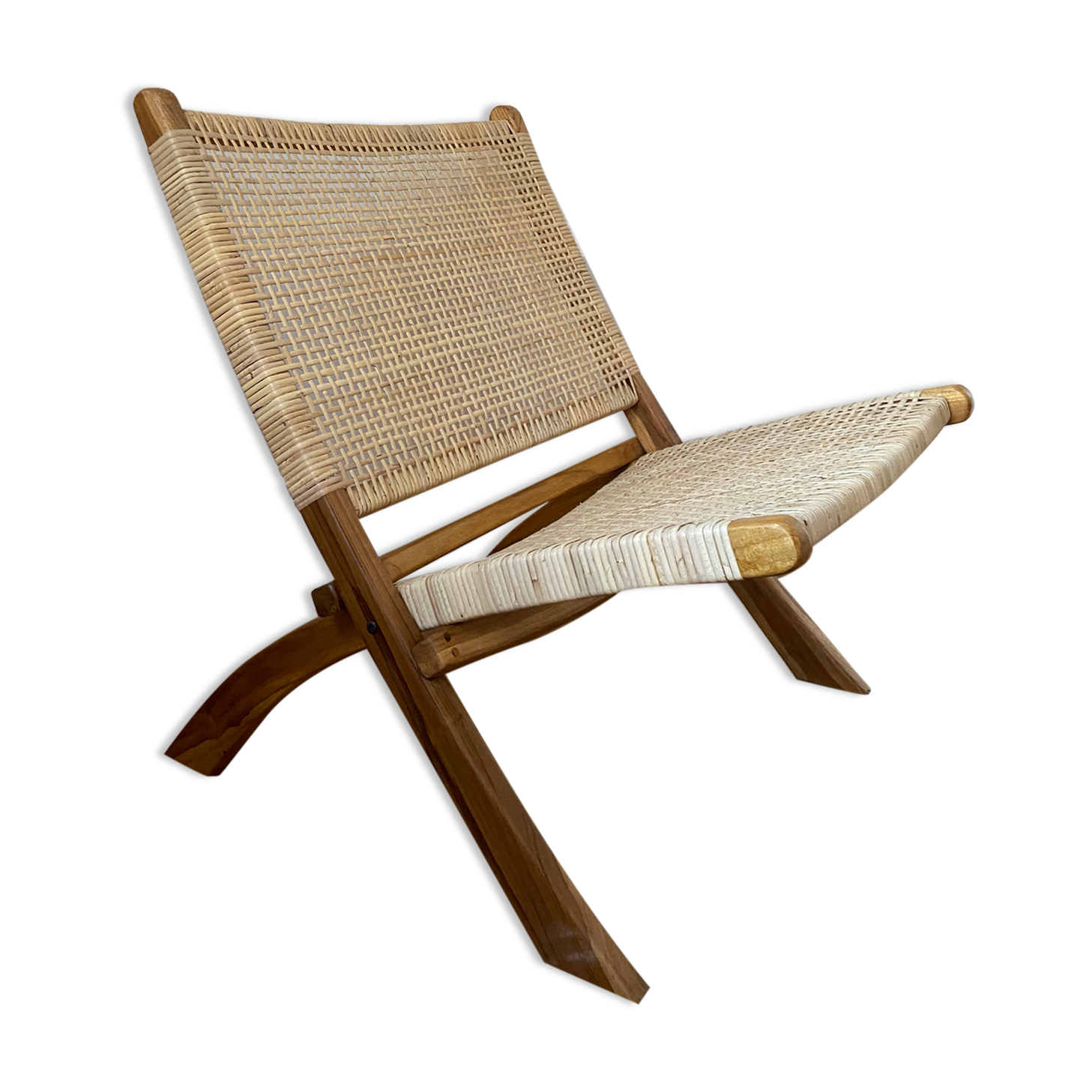 Fauteuil pliant en bois et rotin