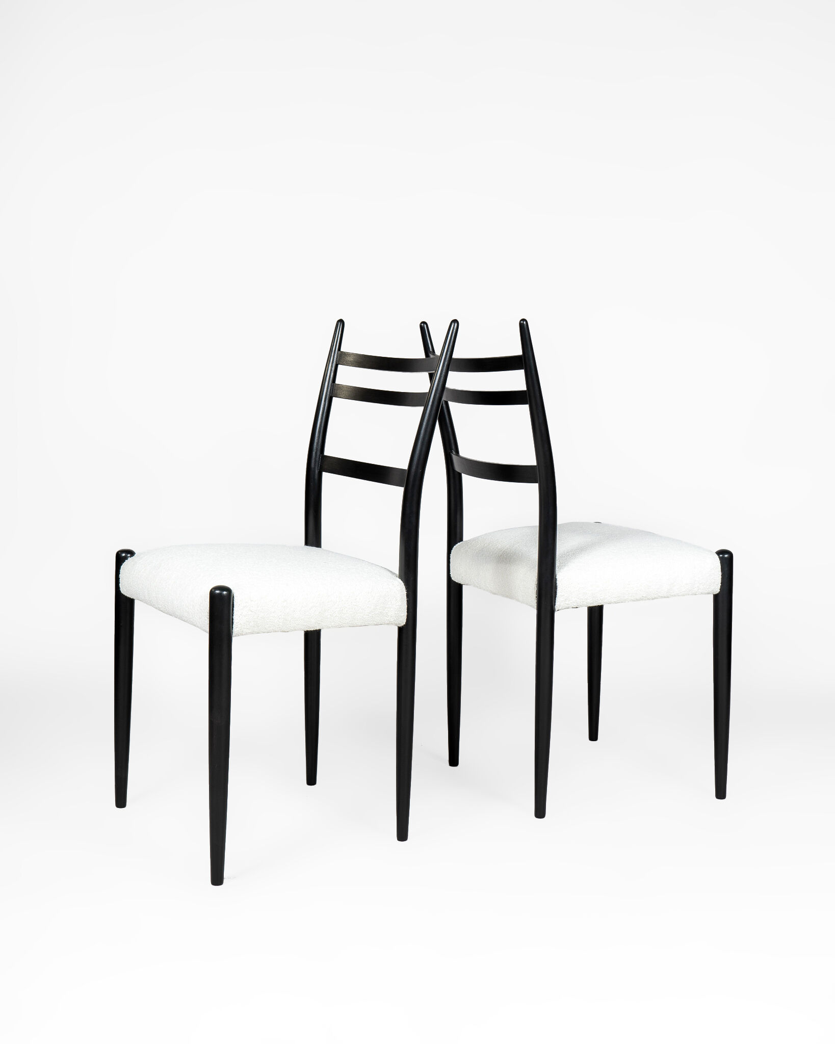 Set of 6 dining black & white bouclé chairs by D. Gomme for G Plan, 1950