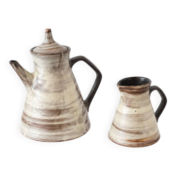 Coffee pot and cream jug in stoneware – Chantal & Thierry Robert – Les Grès du Loir