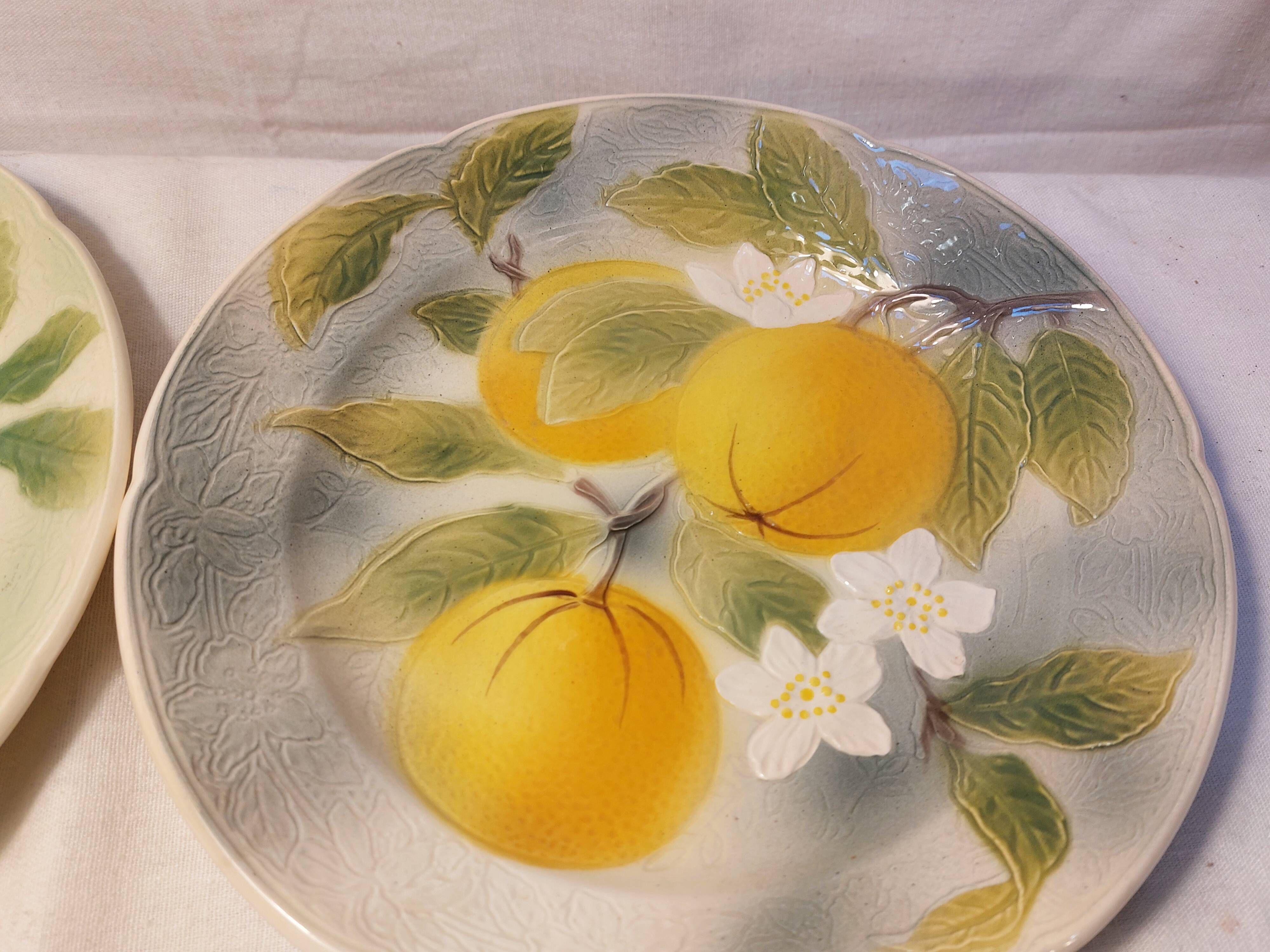 Set of 4 plates in St Clément Barbotine - Majolica - Fruits