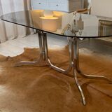 Vintage table in smoky glass chrome metal footing
