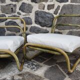 Pair of rattan and fabric armchairs, 1960s