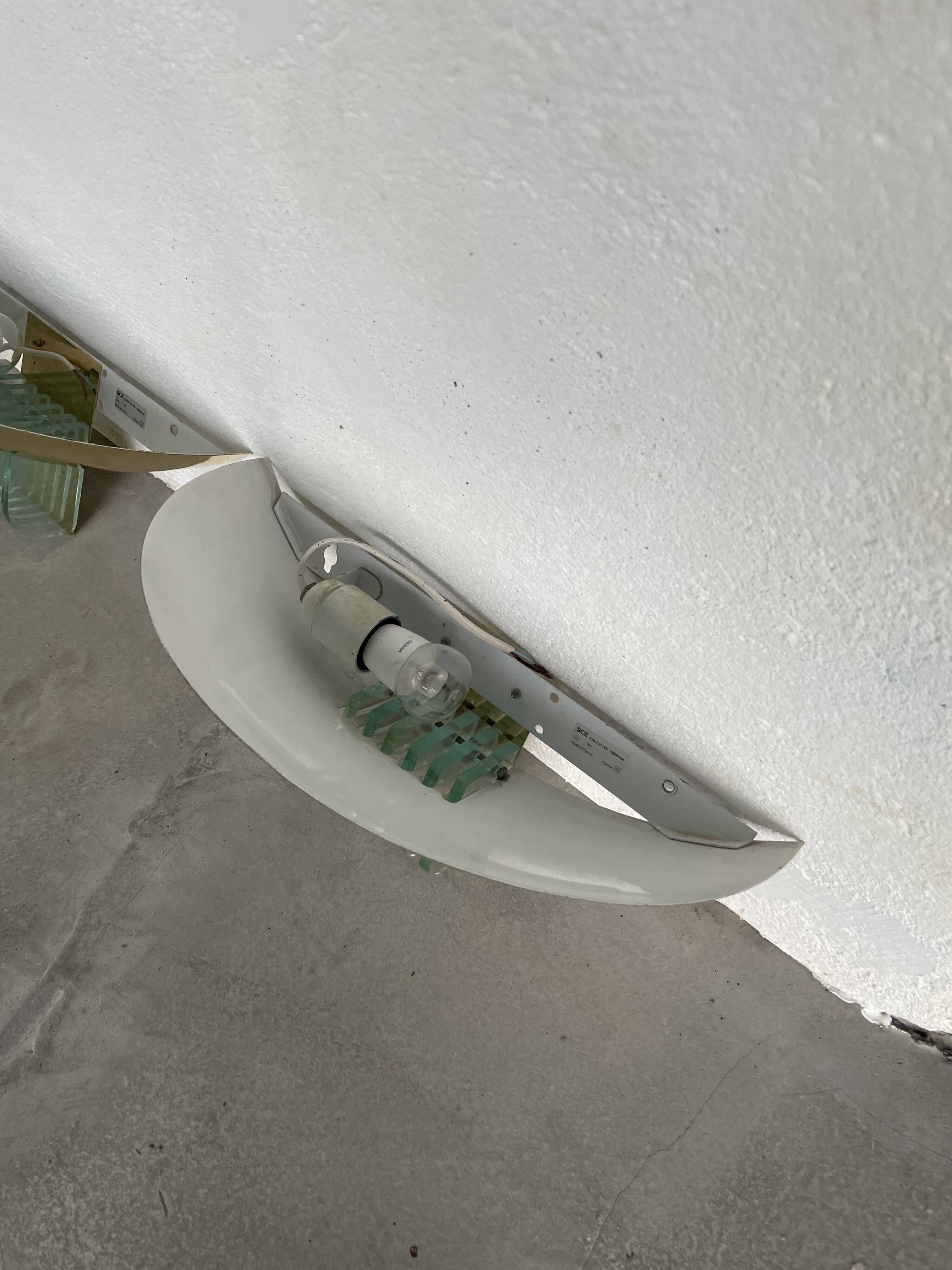 Pair of brass and art deco glass wall lights SCE