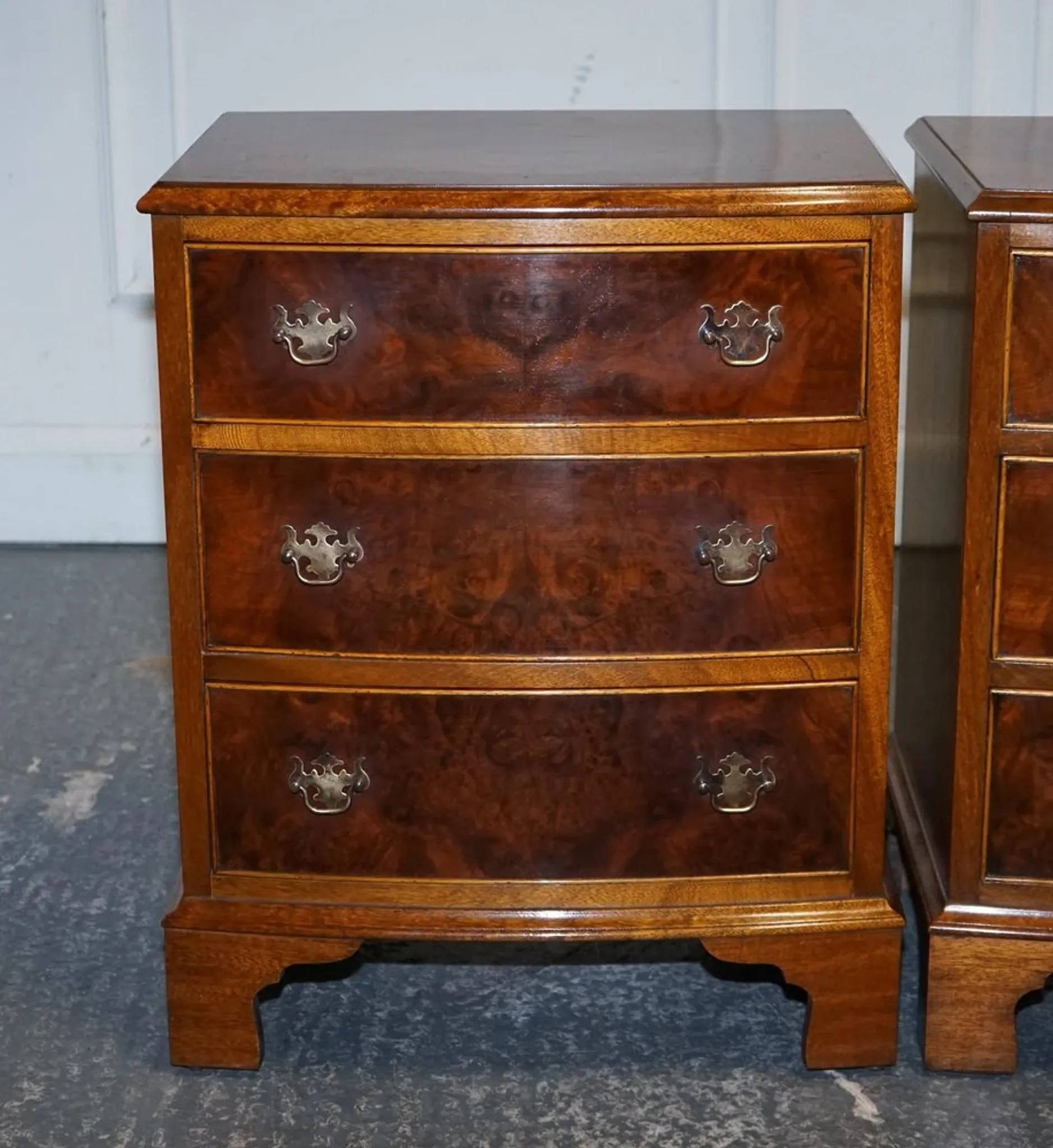 Nightstands in Walnut Burl with Drawers, Set of 2