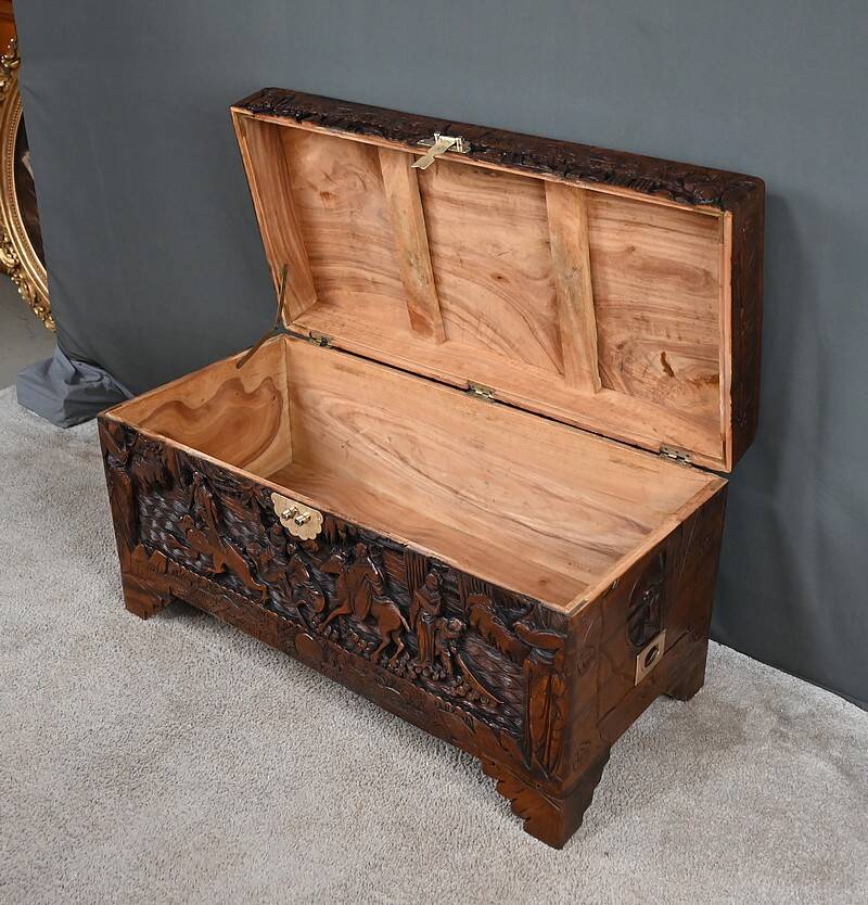 Large Camphor Wood Carved Chest, China – Mid 20th Century
