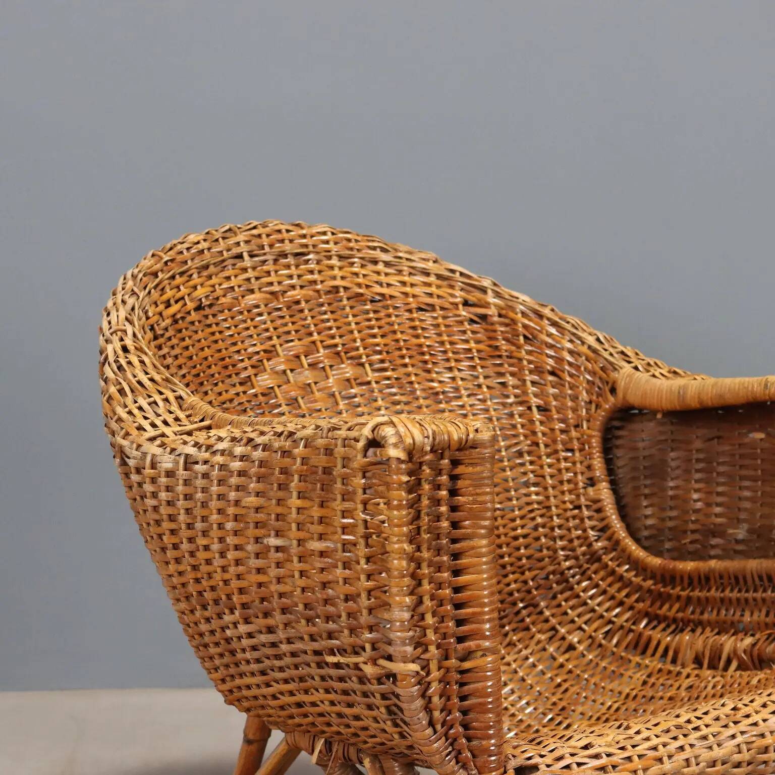 Vintage bamboo and wicker armchairs, Italy, 1950s-1960s.