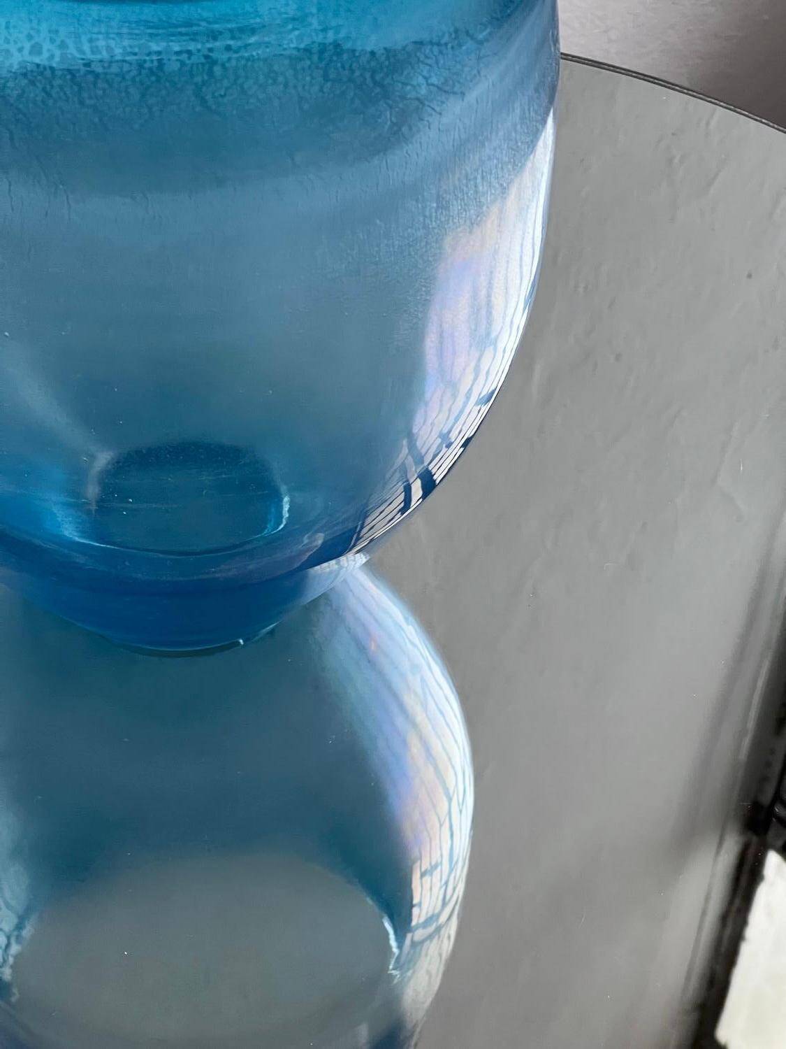 Big Opalescent Vase in Hand Blown Murano Glass, Blue Purple Gold Iridescent