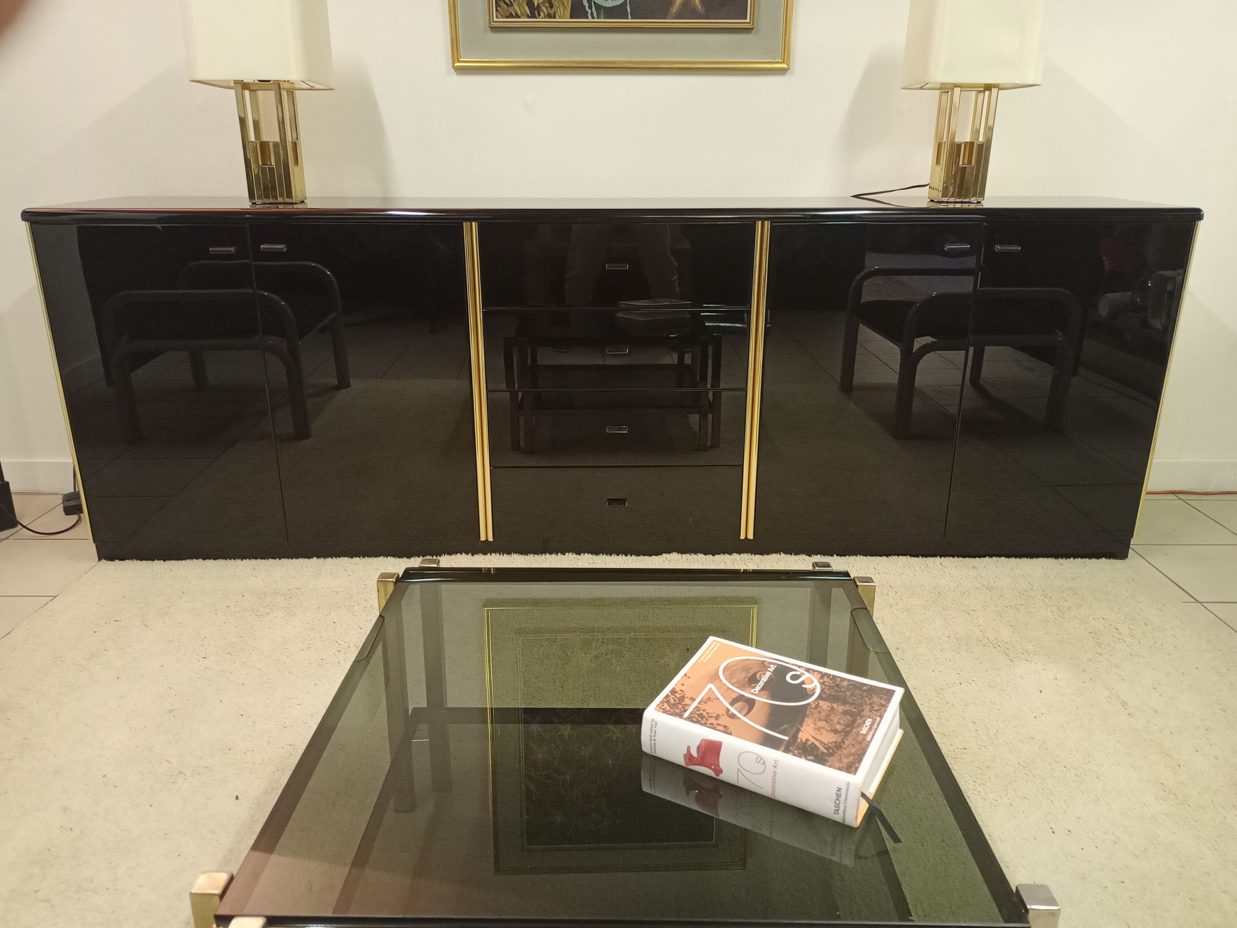 Black lacquered and brass design 70/80