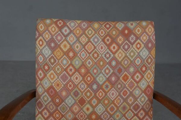 Série de 4 fauteuils bridge 1940 tissus aux petits carrés et hêtre