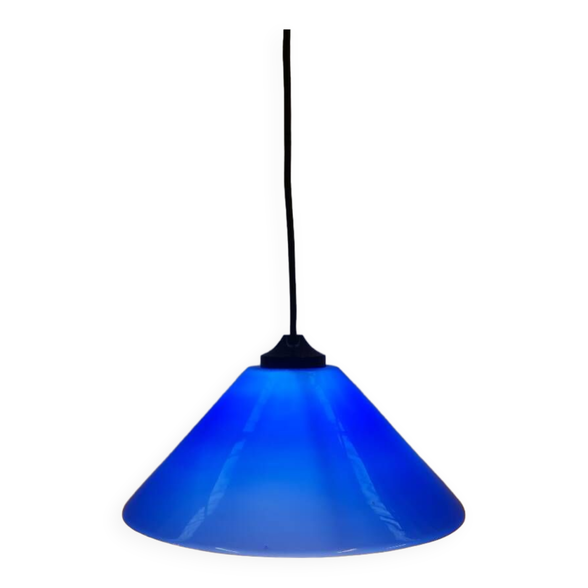 Conical pendant light in blue opaline glass