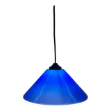 Conical pendant light in blue opaline glass