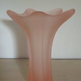 Vintage frosted pink glass corolla vase