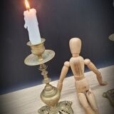 Duo worked brass candle holders