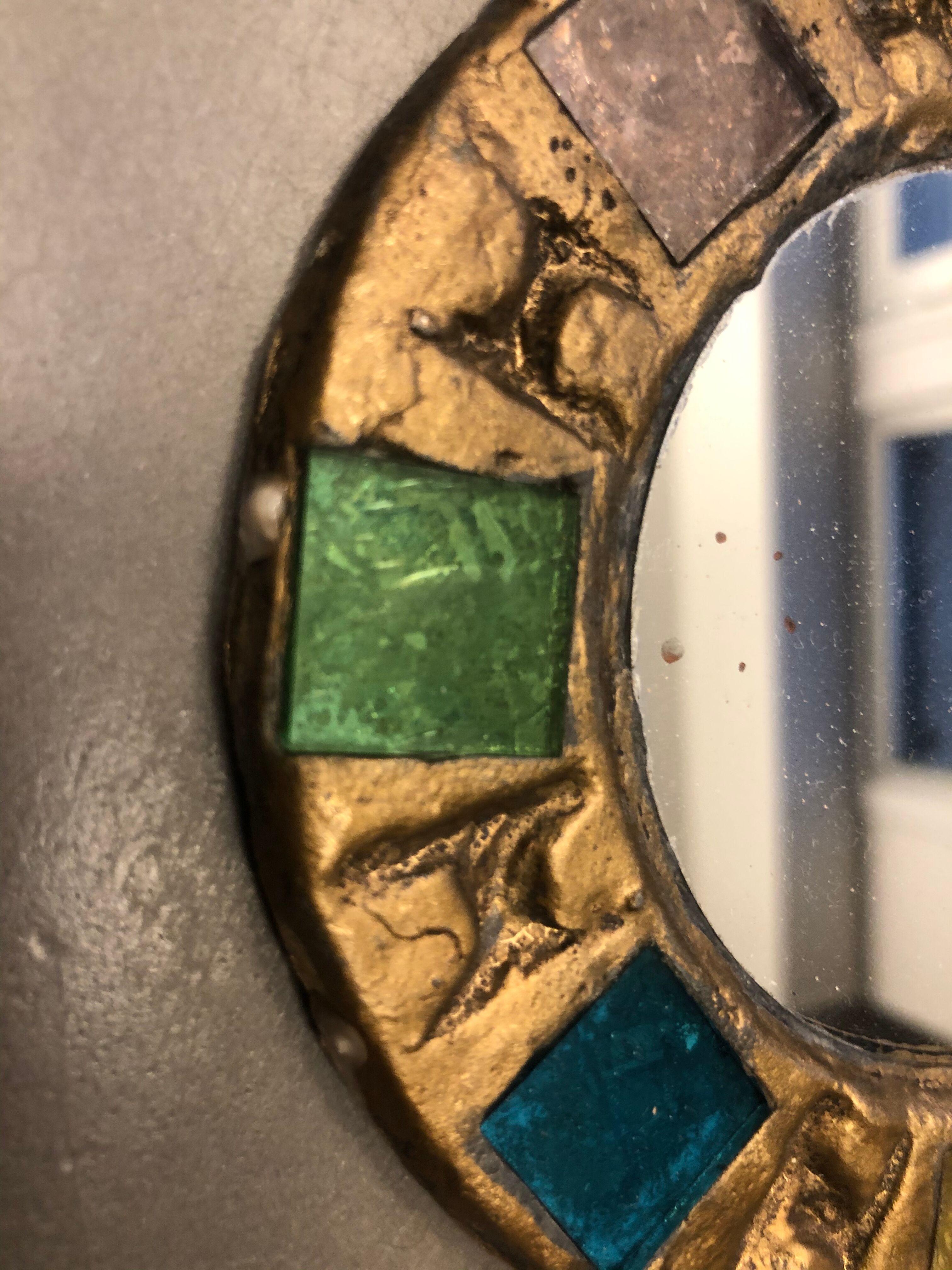Lead mirror and colorful 1960s glasses 12x16cm