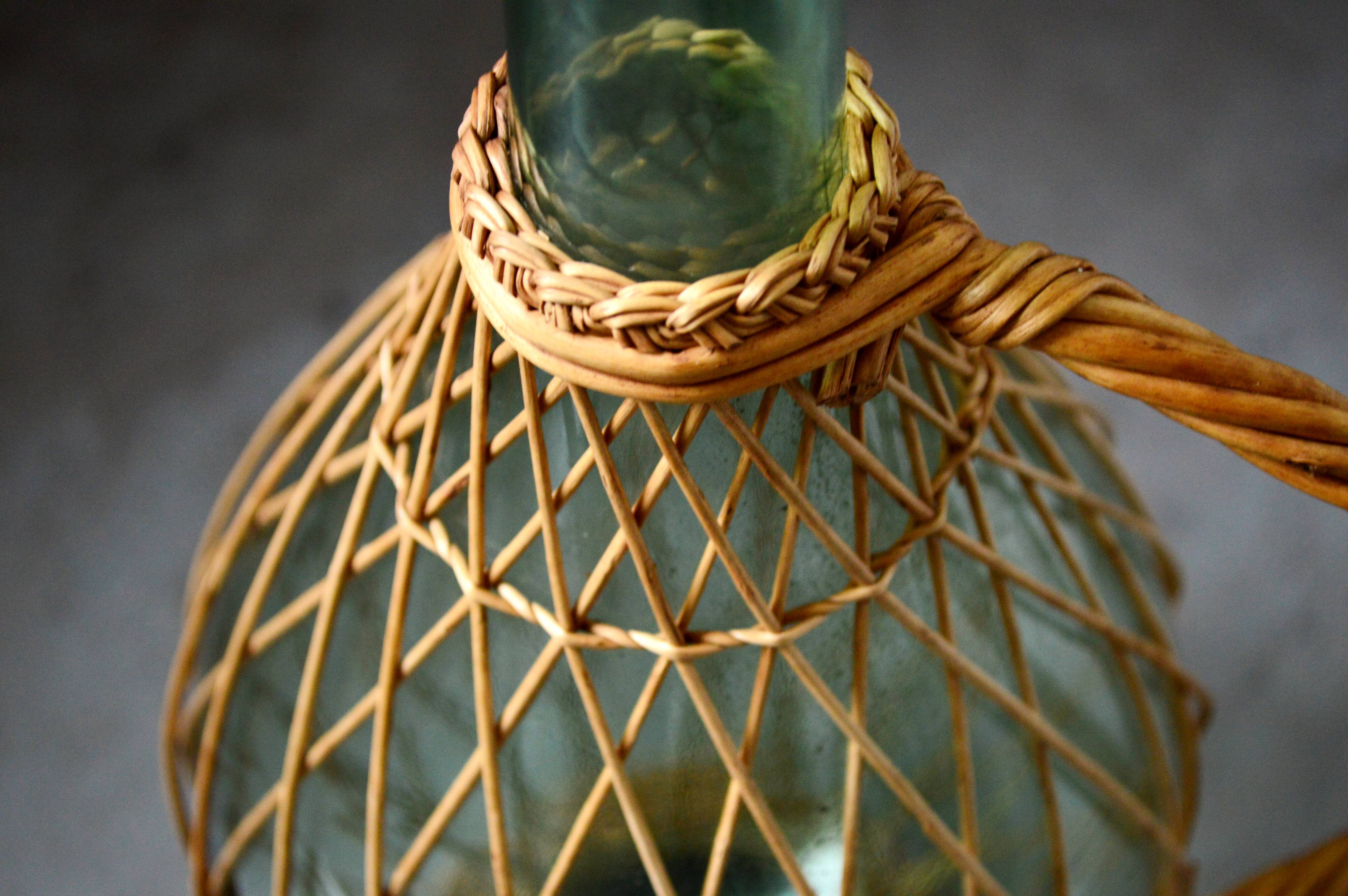 Vintage glass and rattan bottle