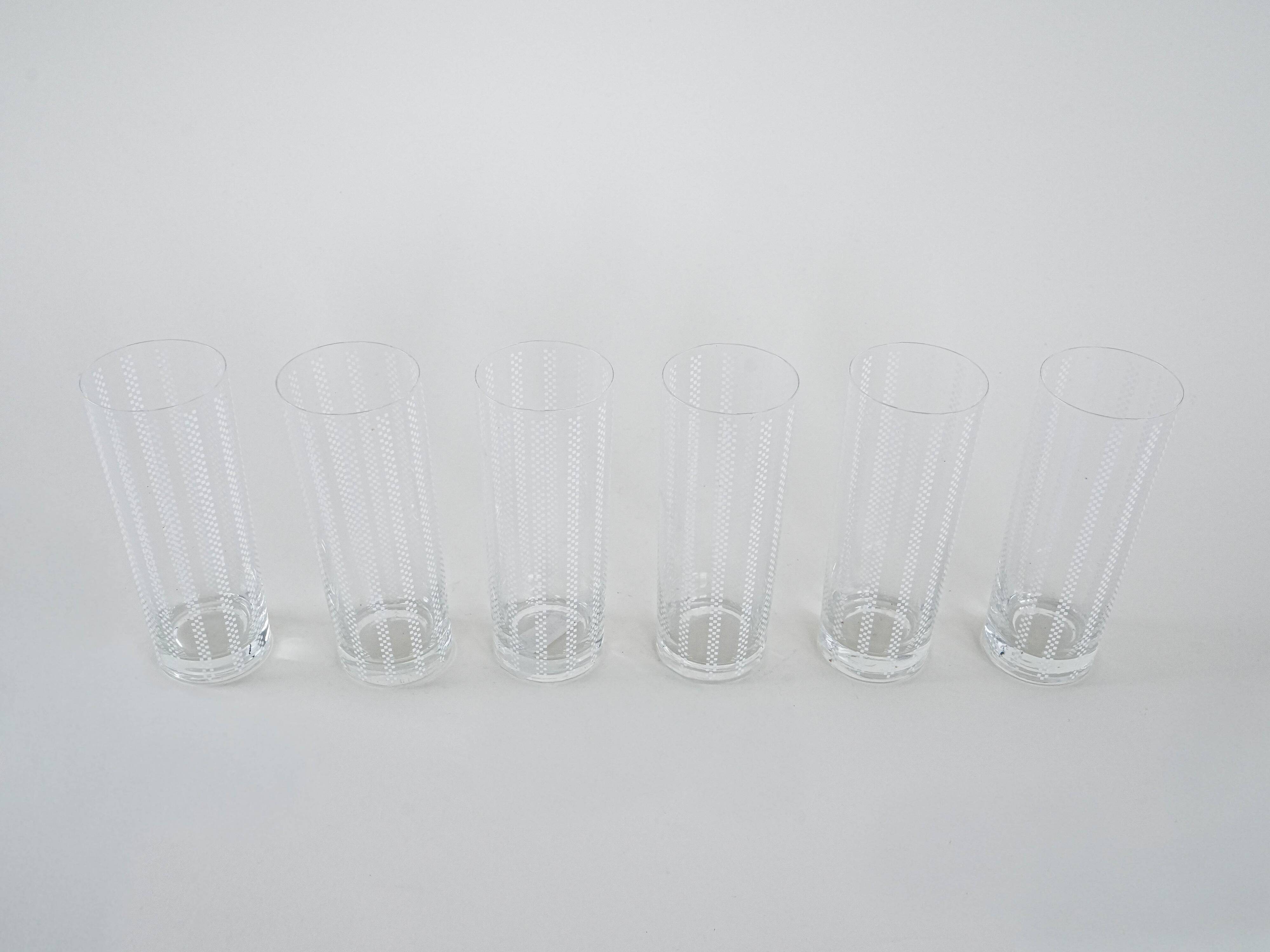 Set of six glasses, Op Art, 1960s, made in Italy