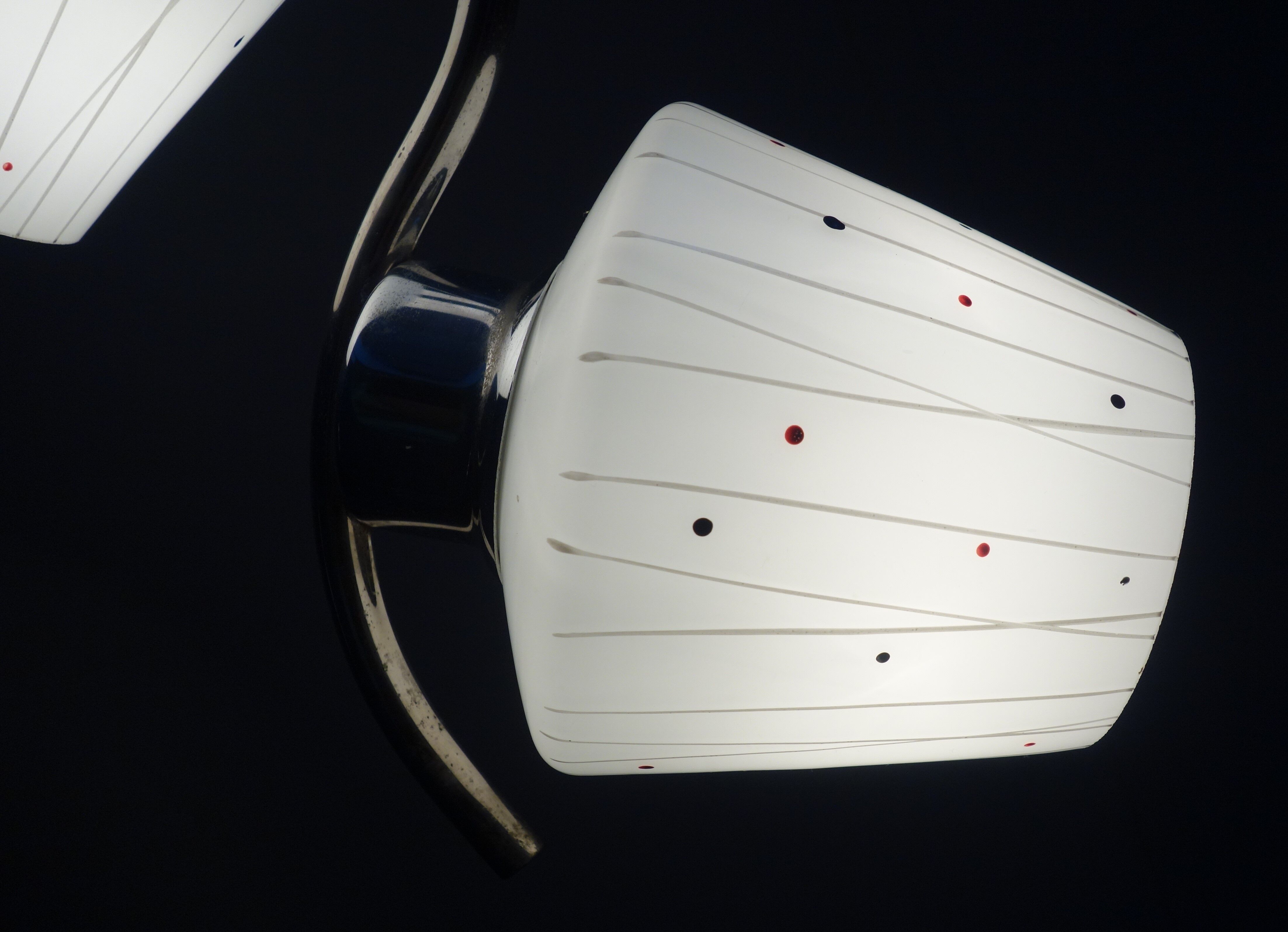 Chrome pendant lamp with 3 white shades 1960s