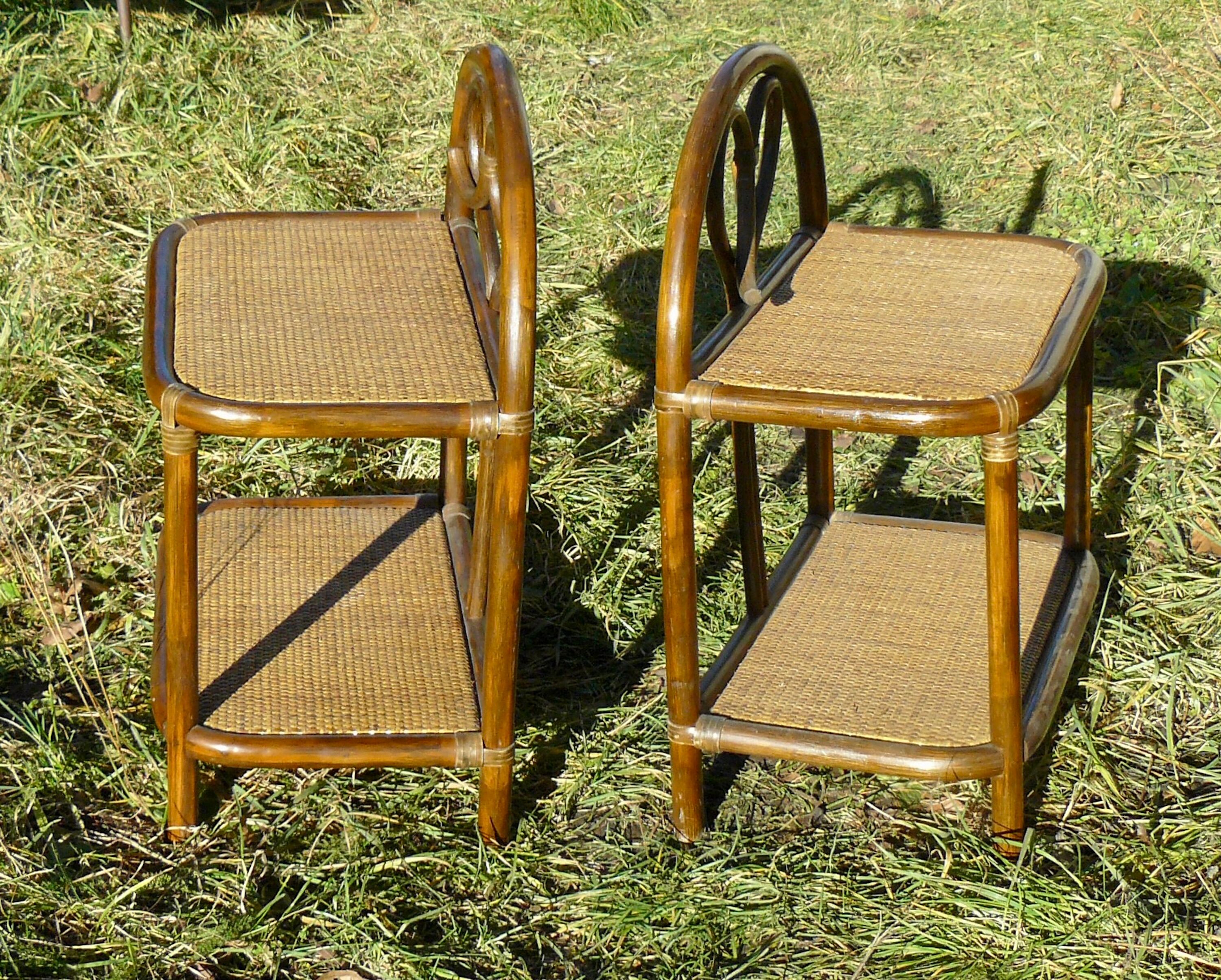Pair of vintage rattan bedside tables 1970