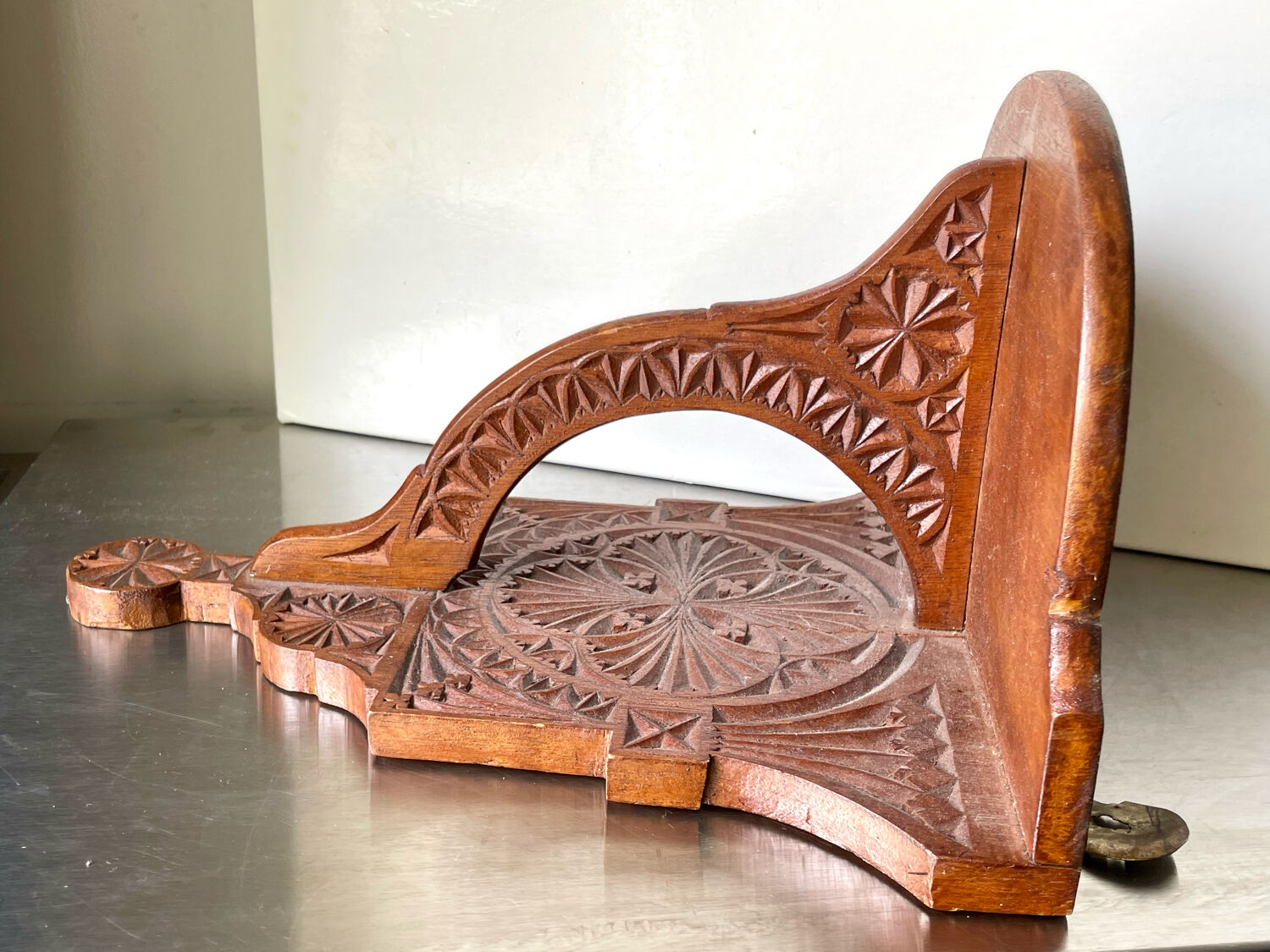 Antique Wooden Wall Console Bracket with geometric carvings