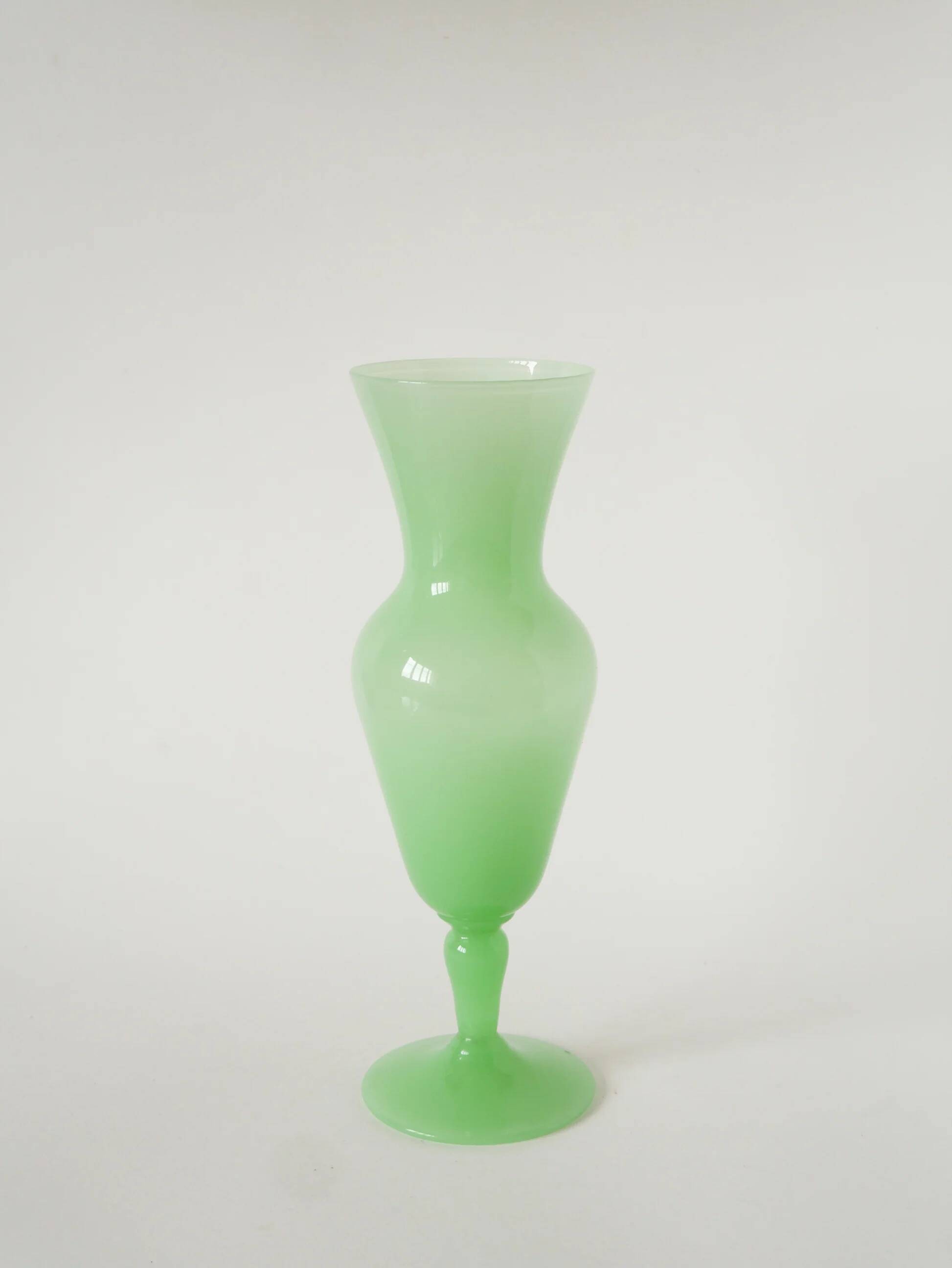 Opaline vase, apple green, 1970 - 30 x 9.5 cm