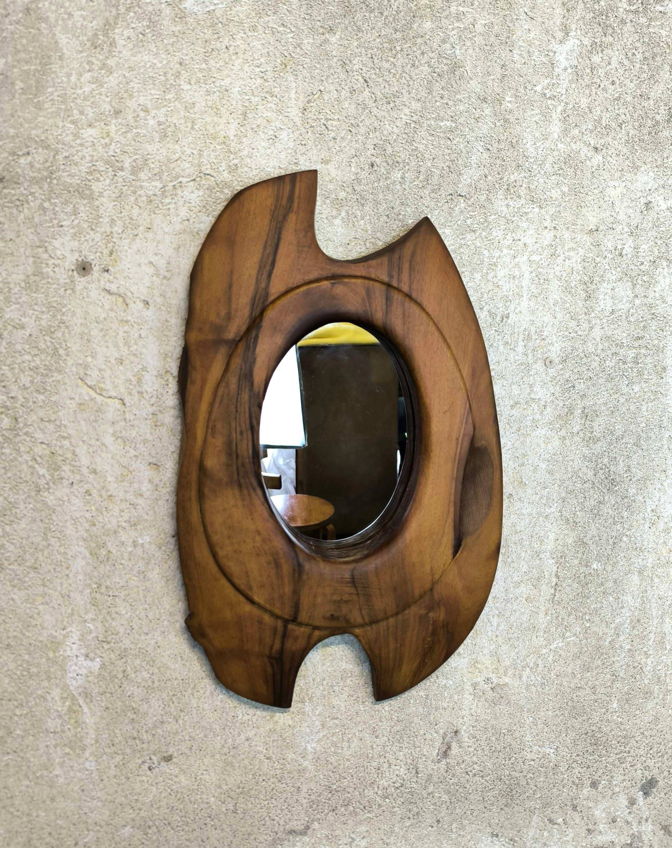 Vintage free-form mirror in solid wood