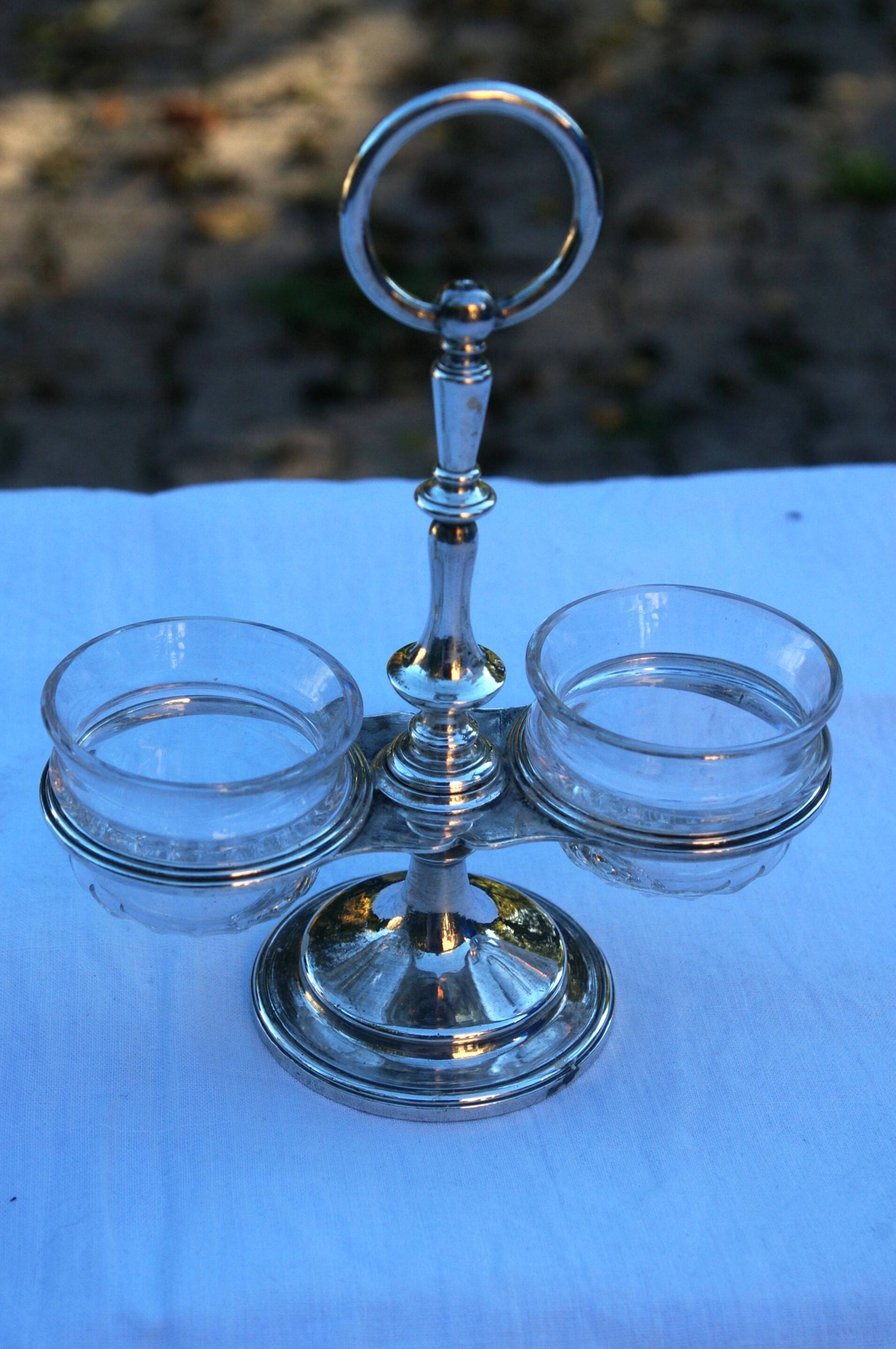 Paire de Salières Salerons  Christofle Métal argenté et Cristal taillé