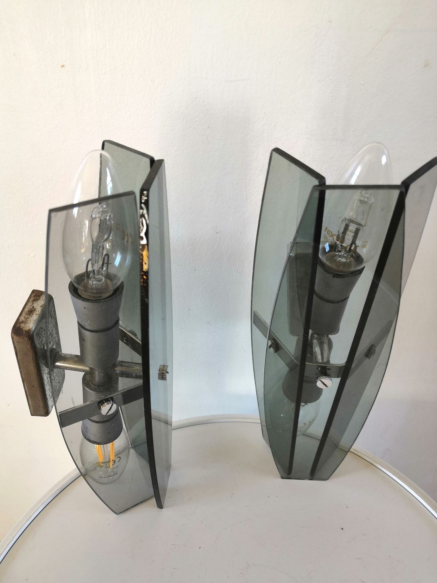 Pair of wall lamps in blue glass design 70s