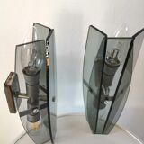 Pair of wall lamps in blue glass design 70s